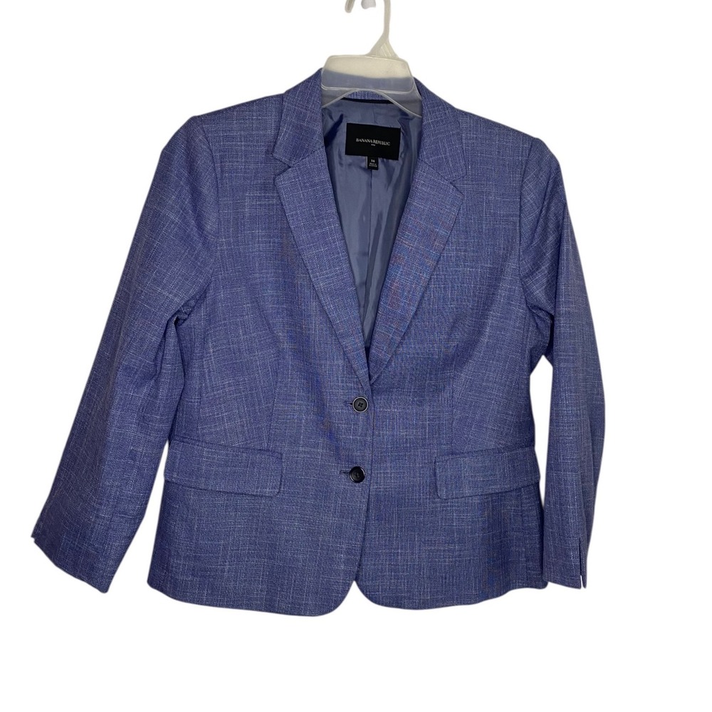 Banana Republic Womens Blue White Tweed 2 Button Lined Blazer Jacket Size 14